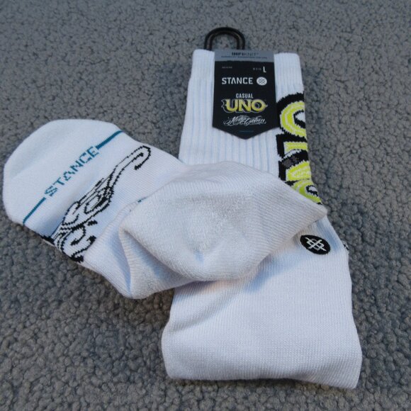Mister Cartoon X UNO X Stance Men’s Crew Socks One Pair Large 9-13 White Yellow - Picture 1 of 11